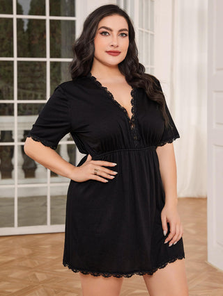 Shop Plus Size Lace Trim Deep V Night Dress Now On Klozey Store - Trendy U.S. Premium Women Apparel & Accessories And Be Up-To-Fashion!