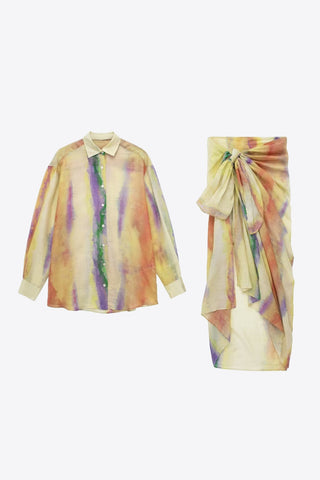 Shop Tie-Dye Long Sleeve Shirt and Tied Skirt Set Now On Klozey Store - Trendy U.S. Premium Women Apparel & Accessories And Be Up-To-Fashion!