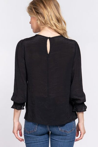 Shop ACTIVE BASIC Crochet Lace Panel Flounce Sleeve Blouse Now On Klozey Store - Trendy U.S. Premium Women Apparel & Accessories And Be Up-To-Fashion!