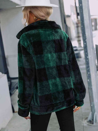 Shop Plaid Zip-Up Collared Jacket Now On Klozey Store - Trendy U.S. Premium Women Apparel & Accessories And Be Up-To-Fashion!