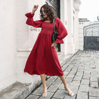 Shop Smocked Square Neck Midi Dress Now On Klozey Store - Trnedy U.S. Premium Women Apparel & Accessories And Be Up-To-Fashion!