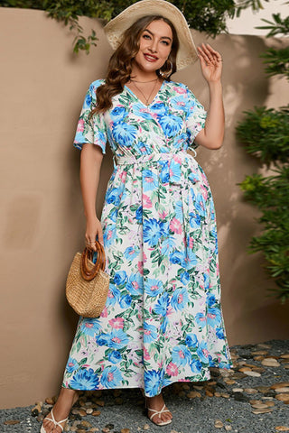 Shop Plus Size Tied Surplice Short Sleeve Maxi Dress Now On Klozey Store - Trendy U.S. Premium Women Apparel & Accessories And Be Up-To-Fashion!