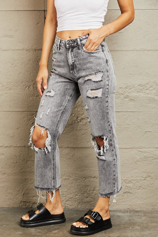 Shop BAYEAS Acid Wash Distressed Straight Jeans Now On Klozey Store - Trendy U.S. Premium Women Apparel & Accessories And Be Up-To-Fashion!