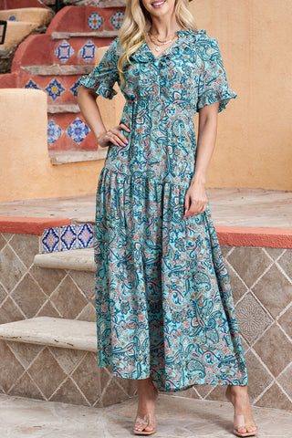 Shop Paisley Print Flounce Sleeve Maxi Dress Now On Klozey Store - Trendy U.S. Premium Women Apparel & Accessories And Be Up-To-Fashion!