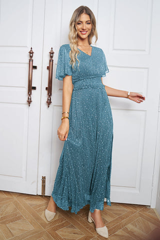 Shop V-Neck High Slit Glitter Maxi Dress Now On Klozey Store - U.S. Fashion And Be Up-To-Fashion!