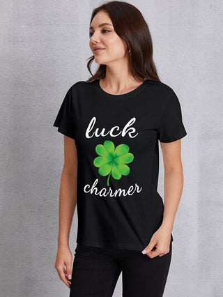 Shop LUCK CHARMER Round Neck T-Shirt Now On Klozey Store - Trendy U.S. Premium Women Apparel & Accessories And Be Up-To-Fashion!