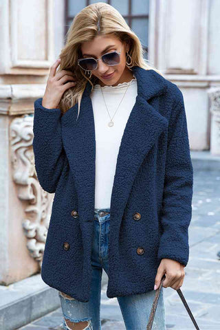 Shop Full Size Lapel Collar Sherpa Coat Now On Klozey Store - Trendy U.S. Premium Women Apparel & Accessories And Be Up-To-Fashion!