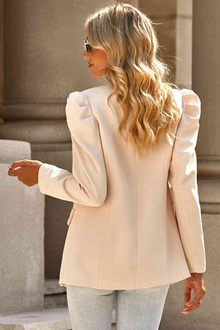 Shop Double Take Puff Sleeve Shawl Collar Blazer Now On Klozey Store - Trendy U.S. Premium Women Apparel & Accessories And Be Up-To-Fashion!