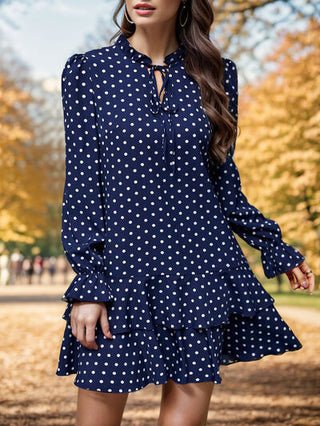 Shop Layered Polka Dot Flounce Sleeve Mini Dress Now On Klozey Store - Trendy U.S. Premium Women Apparel & Accessories And Be Up-To-Fashion!