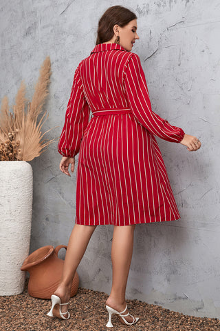 Shop Plus Size Striped Tie Waist Shirt Dress Now On Klozey Store - Trendy U.S. Premium Women Apparel & Accessories And Be Up-To-Fashion!