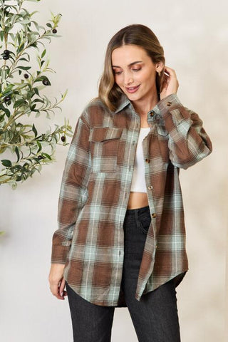 Shop Double Take Plaid Dropped Shoulder Shirt Now On Klozey Store - Trendy U.S. Premium Women Apparel & Accessories And Be Up-To-Fashion!