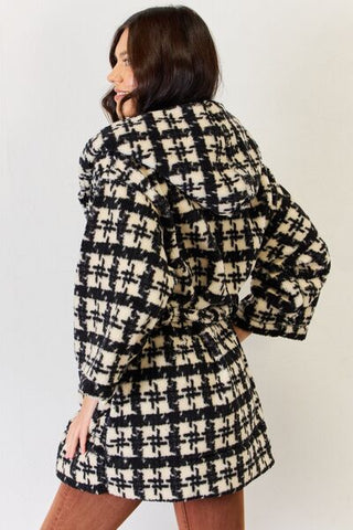 Shop J.NNA Fuzzy Plaid Waist Tie Hooded Robe Cardigan Now On Klozey Store - Trendy U.S. Premium Women Apparel & Accessories And Be Up-To-Fashion!