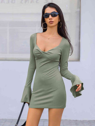 Shop Twisted Flare Sleeve Mini Dress Now On Klozey Store - Trendy U.S. Premium Women Apparel & Accessories And Be Up-To-Fashion!