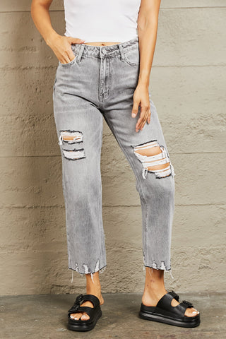 Shop BAYEAS High Waisted Cropped Mom Jeans Now On Klozey Store - Trendy U.S. Premium Women Apparel & Accessories And Be Up-To-Fashion!