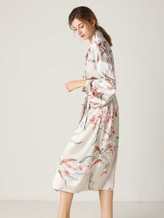 Shop Floral Tie Waist Long Sleeve Robe Now On Klozey Store - Trendy U.S. Premium Women Apparel & Accessories And Be Up-To-Fashion!