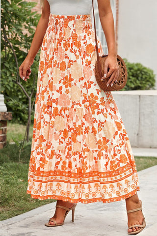 Shop Floral Smocked Tiered Maxi Skirt Now On Klozey Store - Trendy U.S. Premium Women Apparel & Accessories And Be Up-To-Fashion!