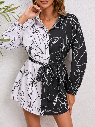 Shop Printed Tie Waist Shirt Dress Now On Klozey Store - Trendy U.S. Premium Women Apparel & Accessories And Be Up-To-Fashion!