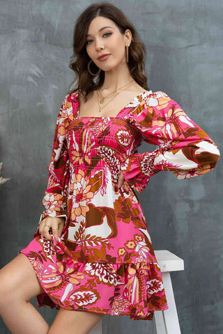 Shop Floral Square Neck Flounce Sleeve Dress Now On Klozey Store - Trendy U.S. Premium Women Apparel & Accessories And Be Up-To-Fashion!