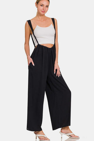 Shop Zenana Tie Back Suspender Jumpsuit with Pockets Now On Klozey Store - Trendy U.S. Premium Women Apparel & Accessories And Be Up-To-Fashion!
