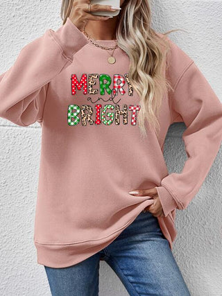 Shop MERRY AND BRIGHT Round Neck Sweatshirt Now On Klozey Store - Trendy U.S. Premium Women Apparel & Accessories And Be Up-To-Fashion!
