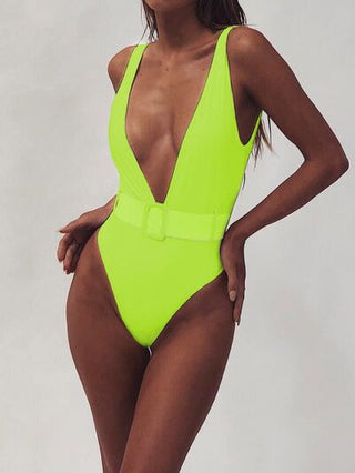 Shop Plunge Wide Strap Sleeveless One-Piece Swimwear Now On Klozey Store - Trendy U.S. Premium Women Apparel & Accessories And Be Up-To-Fashion!