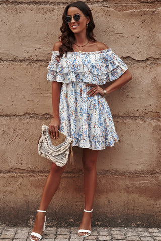 Shop Floral Off-Shoulder Ruffle Hem Dress Now On Klozey Store - Trendy U.S. Premium Women Apparel & Accessories And Be Up-To-Fashion!