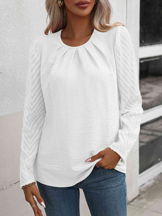Shop Ruched Round Neck Puff Sleeve Blouse Now On Klozey Store - Trendy U.S. Premium Women Apparel & Accessories And Be Up-To-Fashion!
