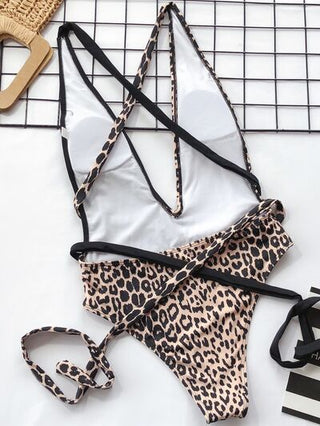 Shop Tied Leopard Plunge One-Piece Swimwear Now On Klozey Store - Trendy U.S. Premium Women Apparel & Accessories And Be Up-To-Fashion!