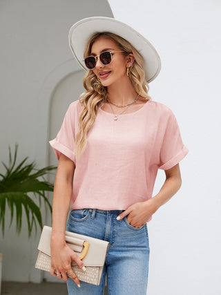 Shop Round Neck Short Sleeve Blouse Now On Klozey Store - Trendy U.S. Premium Women Apparel & Accessories And Be Up-To-Fashion!