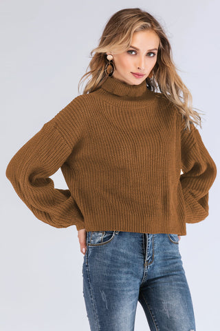 Shop Double Take Turtleneck Rib-Knit Dropped Shoulder Sweater Now On Klozey Store - Trendy U.S. Premium Women Apparel & Accessories And Be Up-To-Fashion!