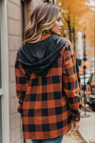 Shop Plaid Button Up Drawstring Hooded Shacket Now On Klozey Store - Trendy U.S. Premium Women Apparel & Accessories And Be Up-To-Fashion!