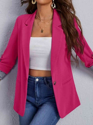 Shop Lapel Collar Roll-Tab Sleeve Blazer Now On Klozey Store - Trendy U.S. Premium Women Apparel & Accessories And Be Up-To-Fashion!