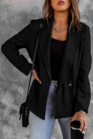 Shop Double-Breasted Blazer with Pockets Now On Klozey Store - Trendy U.S. Premium Women Apparel & Accessories And Be Up-To-Fashion!