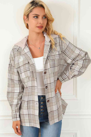 Shop Plaid Button Down Hooded Jacket Now On Klozey Store - Trendy U.S. Premium Women Apparel & Accessories And Be Up-To-Fashion!