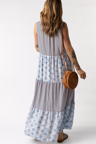 Shop Mixed Print Tie-Neck Sleeveless Maxi Dress Now On Klozey Store - Trendy U.S. Premium Women Apparel & Accessories And Be Up-To-Fashion!