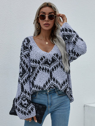 Shop Geometric Print Chunky Knit Sweater Now On Klozey Store - Trendy U.S. Premium Women Apparel & Accessories And Be Up-To-Fashion!