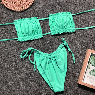 Shop Frill Trim Ruched Bikini Set Now On Klozey Store - Trendy U.S. Premium Women Apparel & Accessories And Be Up-To-Fashion!
