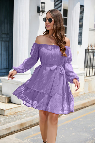 Shop Swiss Dot Off-Shoulder Balloon Sleeve Dress Now On Klozey Store - Trendy U.S. Premium Women Apparel & Accessories And Be Up-To-Fashion!