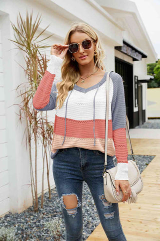 Shop Color Block Drawstring Hooded Sweater Now On Klozey Store - U.S. Fashion And Be Up-To-Fashion!