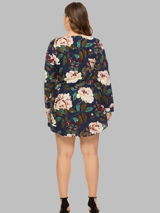 Shop Full Size Floral Long Sleeve Mini Dress Now On Klozey Store - Trendy U.S. Premium Women Apparel & Accessories And Be Up-To-Fashion!