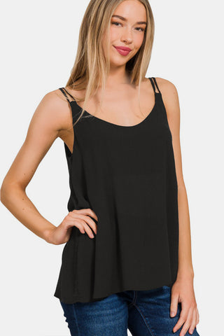 Shop Zenana Woven Double Spaghetti Strap V-Neck Cami Now On Klozey Store - Trendy U.S. Premium Women Apparel & Accessories And Be Up-To-Fashion!