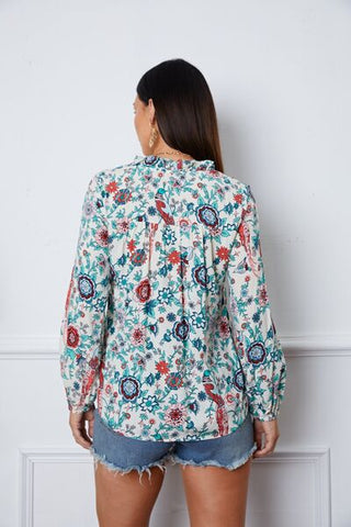 Shop Floral Notched Long Sleeve Blouse Now On Klozey Store - U.S. Fashion And Be Up-To-Fashion!