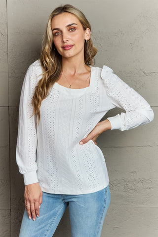 Shop Double Take Eyelet Square Neck Puff Sleeve Blouse Now On Klozey Store - Trendy U.S. Premium Women Apparel & Accessories And Be Up-To-Fashion!