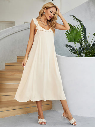 Shop Ruffled V-Neck Midi Dress Now On Klozey Store - Trendy U.S. Premium Women Apparel & Accessories And Be Up-To-Fashion!