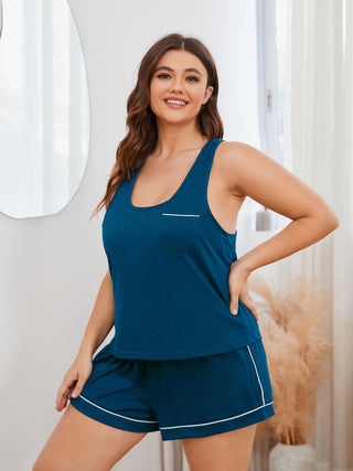 Shop Plus Size Contrast Piping Racerback Tank and Shorts Lounge Set Now On Klozey Store - Trnedy U.S. Premium Women Apparel & Accessories And Be Up-To-Fashion!
