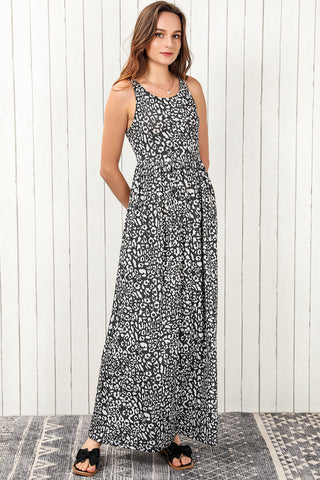 Shop Leopard Round Neck Sleeveless Maxi Dress Now On Klozey Store - Trendy U.S. Premium Women Apparel & Accessories And Be Up-To-Fashion!