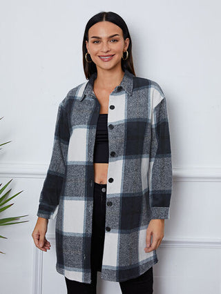 Shop Plaid Button Up Collared Neck Outerwear Now On Klozey Store - Trendy U.S. Premium Women Apparel & Accessories And Be Up-To-Fashion!
