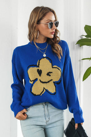 Shop Flower Graphic Drop Shoulder Sweater Now On Klozey Store - Trendy U.S. Premium Women Apparel & Accessories And Be Up-To-Fashion!
