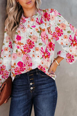 Shop Floral Round Neck Balloon Sleeve Blouse Now On Klozey Store - Trendy U.S. Premium Women Apparel & Accessories And Be Up-To-Fashion!