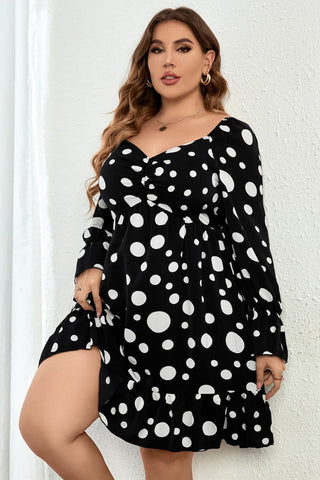 Shop Plus Size Polka Dot Sweetheart Neck Flounce Sleeve Mini Dress Now On Klozey Store - Trendy U.S. Premium Women Apparel & Accessories And Be Up-To-Fashion!